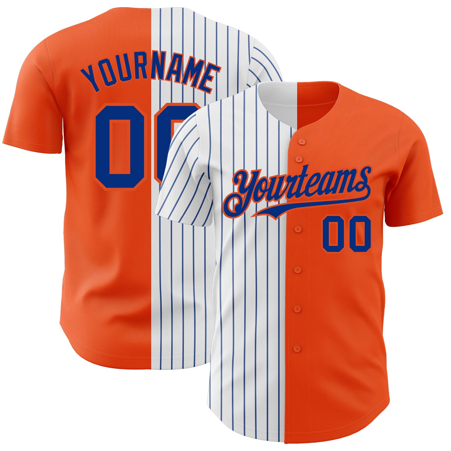 Personalized Orange White-Royal Pinstripe Authentic Split Fashion Baseball Jersey Team Custom Name and Number