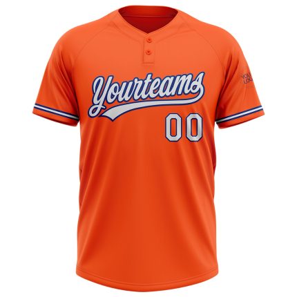 Personalized Orange White-Royal Two-Button Unisex Softball Jersey Team Custom Name and Number