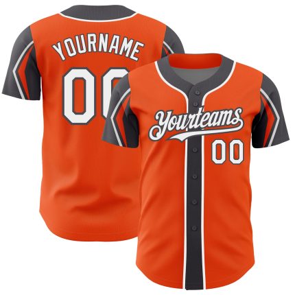 Personalized Orange White-Steel Gray 3 Colors Arm Shapes Authentic Baseball Jersey Team Custom Name and Number