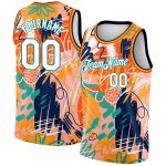 Personalized Orange White-Teal 3D Pattern Abstract Hawaii Plant Graffiti Grunge Art Authentic Basketball Jersey Team Custom Name and Number