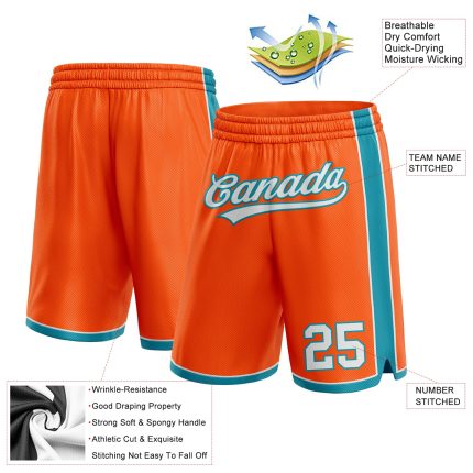 Personalized Orange White-Teal Authentic Basketball Shorts Team Custom Name and Number
