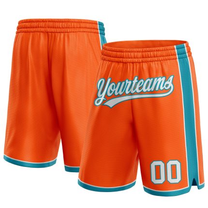 Personalized Orange White-Teal Authentic Basketball Shorts Team Custom Name and Number