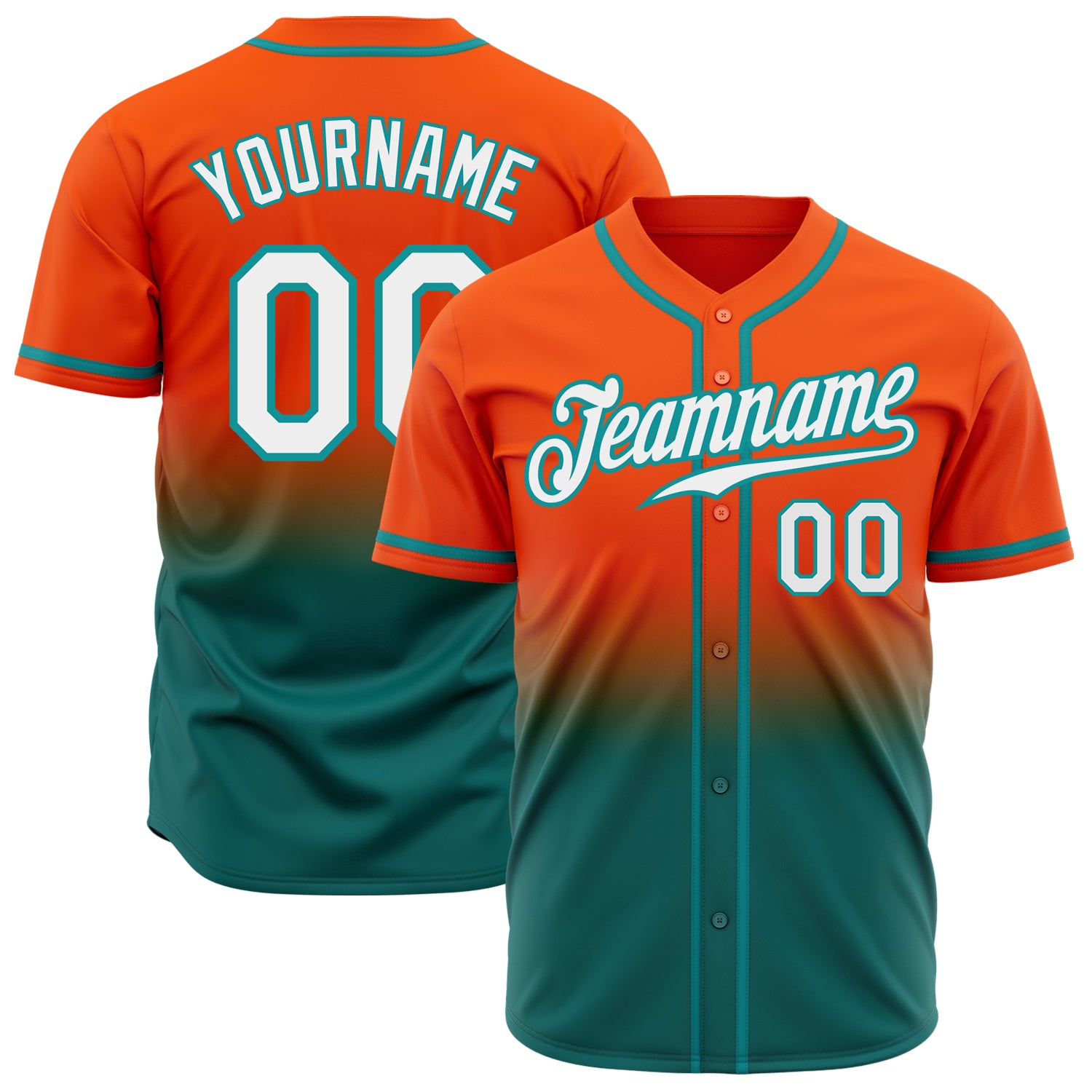 Personalized Orange White-Teal Authentic Fade Fashion Baseball Jersey Team Custom Name and Number
