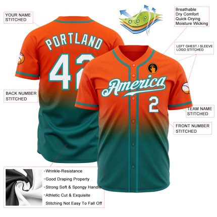 Personalized Orange White-Teal Authentic Fade Fashion Baseball Jersey Team Custom Name and Number
