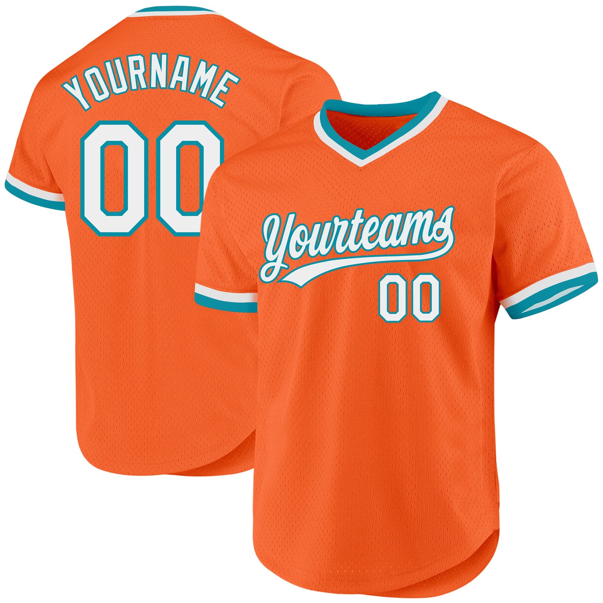 Personalized Orange White-Teal Authentic Throwback Baseball Jersey Team Custom Name and Number