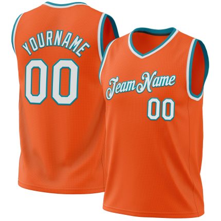 Personalized Orange White-Teal Authentic Throwback Basketball Jersey