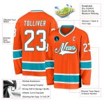 Personalized Orange White-Teal Hockey Jersey Team Custom Name and Number