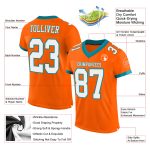 Personalized Orange White-Teal Mesh Authentic Football Jersey Team Custom Name and Number