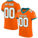 Personalized Orange White-Teal Mesh Authentic Football Jersey Team Custom Name and Number