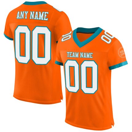 Personalized Orange White-Teal Mesh Authentic Football Jersey Team Custom Name and Number