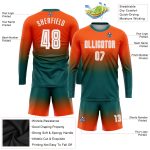 Personalized Orange White-Teal Sublimation Long Sleeve Fade Fashion Soccer Uniform Jersey Team Custom Name and Number