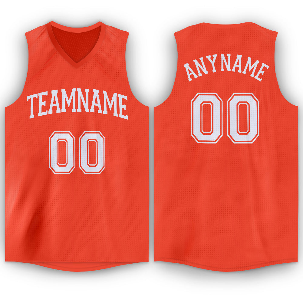 Personalized Orange White V-Neck Basketball Jersey Team Custom Name and Number