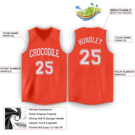 Personalized Orange White V-Neck Basketball Jersey Team Custom Name and Number