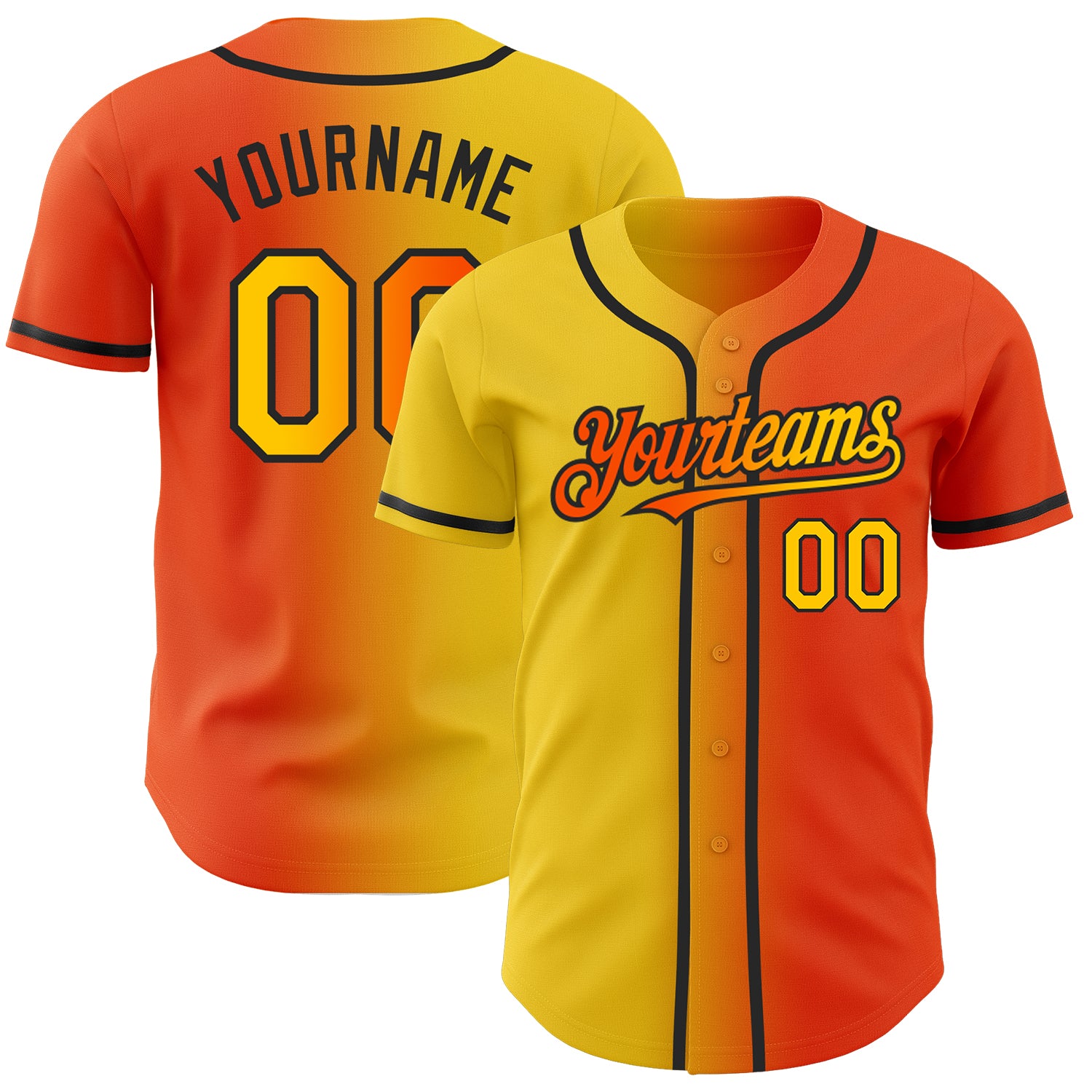 Personalized Orange Yellow-Black Authentic Gradient Fashion Baseball Jersey Team Custom Name and Number