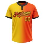 Personalized Orange Yellow-Black Gradient Fashion Two-Button Unisex Softball Jersey Team Custom Name and Number