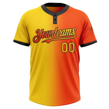 Personalized Orange Yellow-Black Gradient Fashion Two-Button Unisex Softball Jersey Team Custom Name and Number