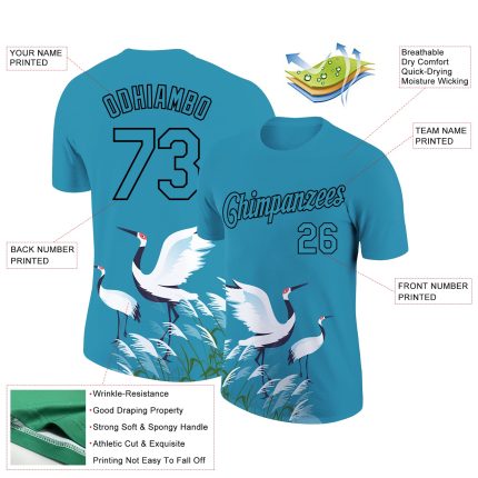 Personalized Panther Blue Black 3D Pattern Design Animal Crane Performance T-Shirt Team Custom Name and Number