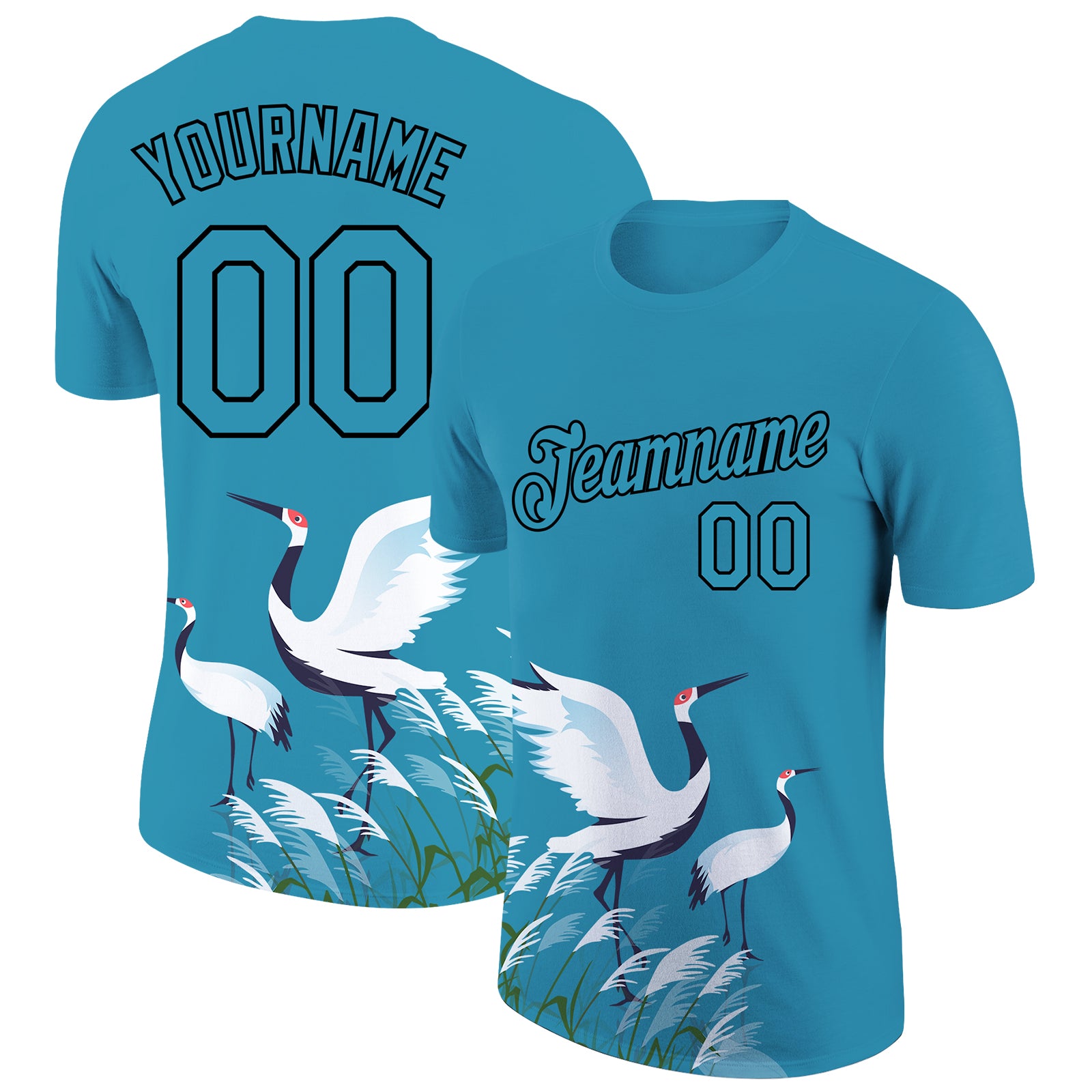 Personalized Panther Blue Black 3D Pattern Design Animal Crane Performance T-Shirt Team Custom Name and Number