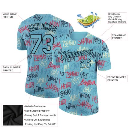 Personalized Panther Blue Black 3D Pattern Design Hello Performance T-Shirt Team Custom Name and Number