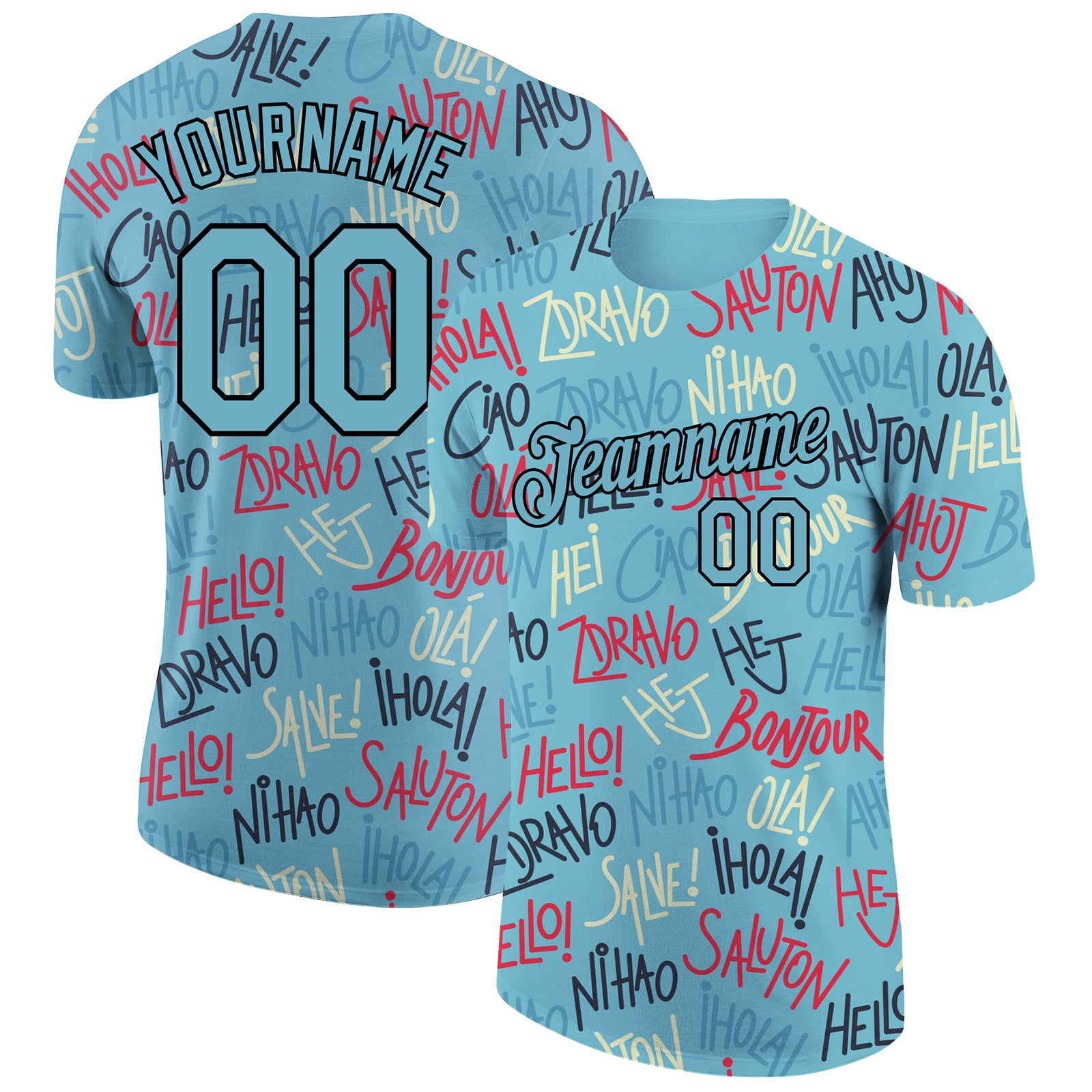 Personalized Panther Blue Black 3D Pattern Design Hello Performance T-Shirt Team Custom Name and Number