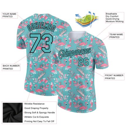 Personalized Panther Blue Black 3D Pattern Design Tropical Hawaii Flamingo Performance T-Shirt Team Custom Name and Number