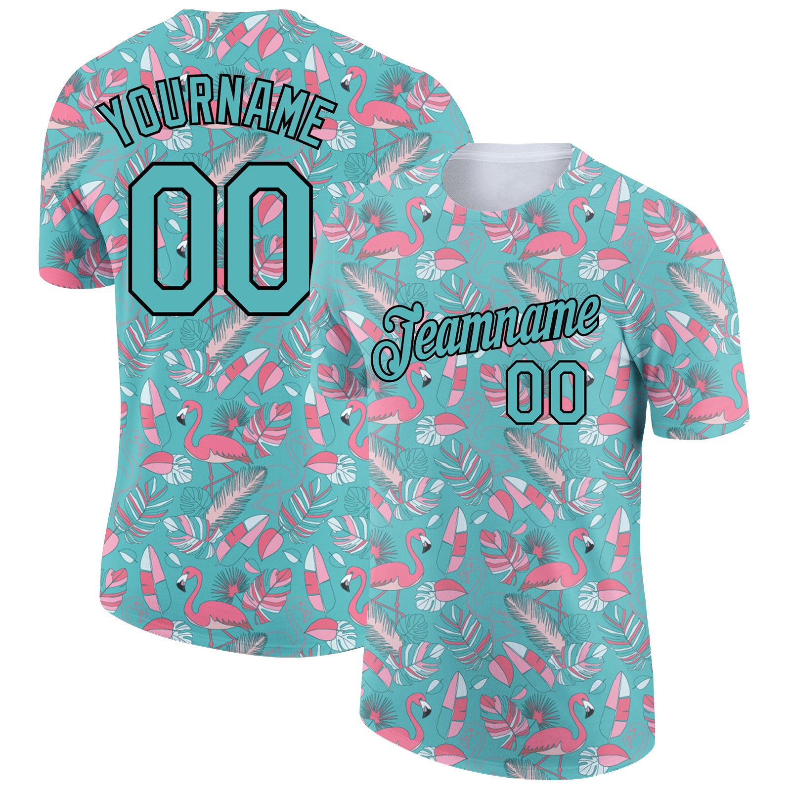 Personalized Panther Blue Black 3D Pattern Design Tropical Hawaii Flamingo Performance T-Shirt Team Custom Name and Number