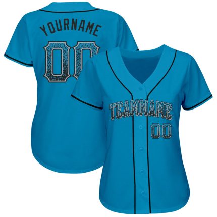 Personalized Panther Blue Black-Gray Authentic Drift Fashion Baseball Jersey Team Custom Name and Number