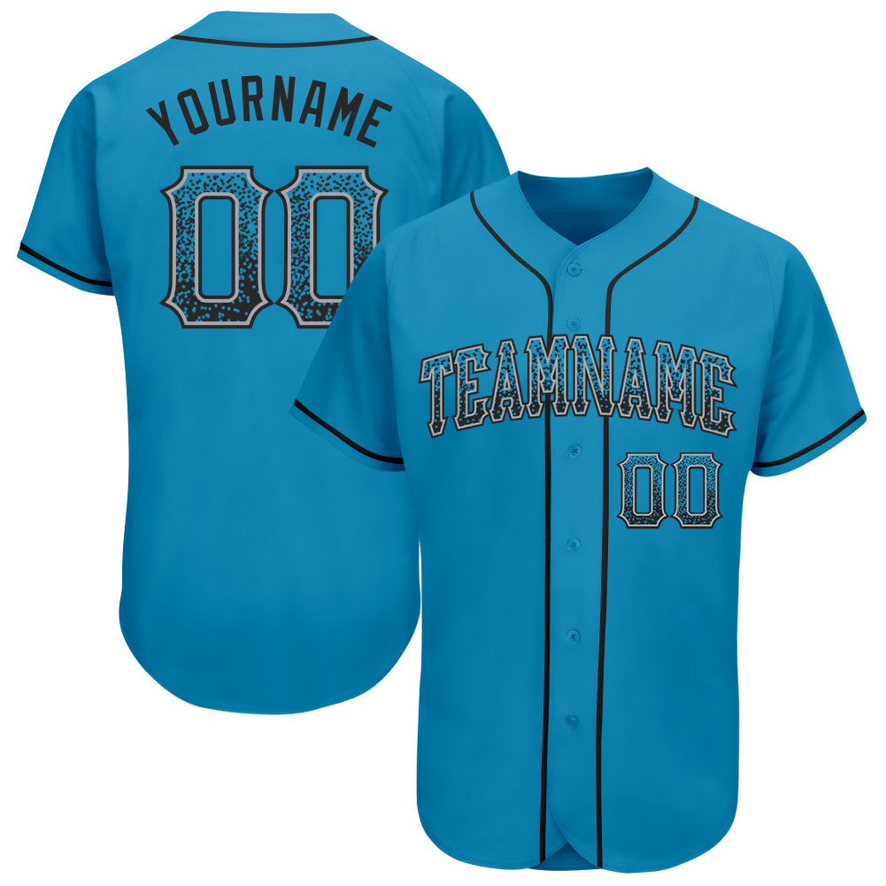 Personalized Panther Blue Black-Gray Authentic Drift Fashion Baseball Jersey Team Custom Name and Number