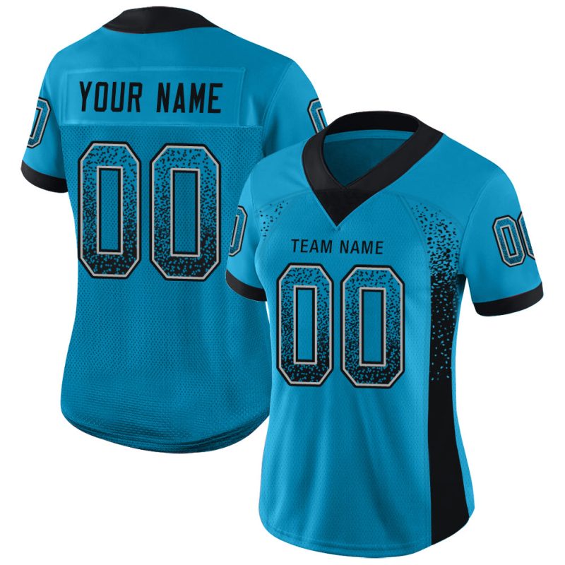 Personalized Panther Blue Black-Gray Mesh Drift Fashion Football Jersey Team Custom Name and Number
