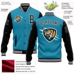 Personalized Panther Blue Black-White 3D Pattern Design Bomber Full-Snap Varsity Letterman Jacket Team Custom Name and Number