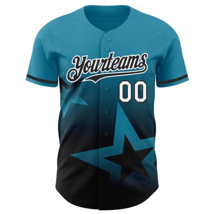 Personalized Panther Blue Black-White 3D Pattern Design Gradient Style Twinkle Star Authentic Baseball Jersey Team Custom Name and Number