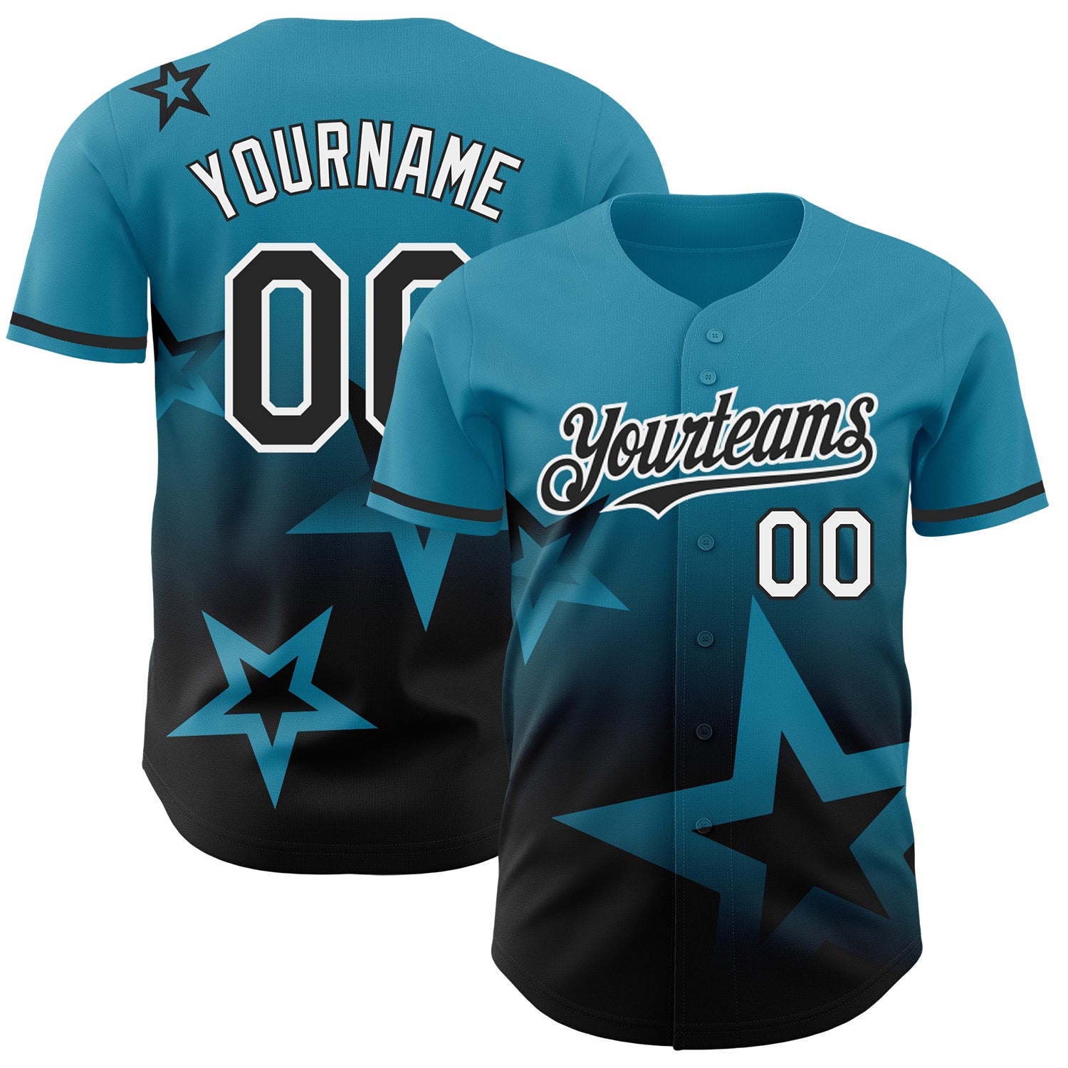 Personalized Panther Blue Black-White 3D Pattern Design Gradient Style Twinkle Star Authentic Baseball Jersey Team Custom Name and Number