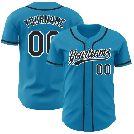 Personalized Panther Blue Black-White Authentic Baseball Jersey
