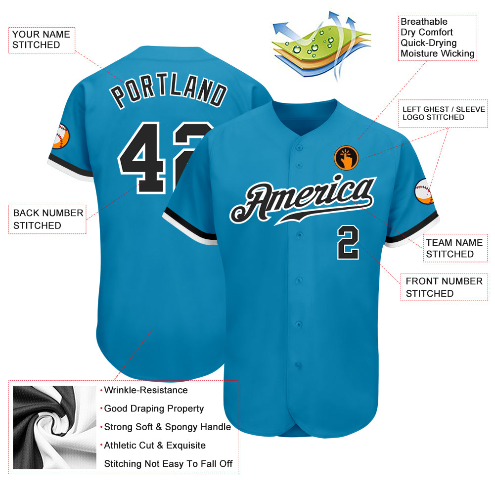 Personalized Panther Blue Black-White Authentic Baseball Jersey Team Custom Name and Number Personalized Panther Blue Black-White Authentic Baseball Jersey Team Custom Name and Number - Image 3