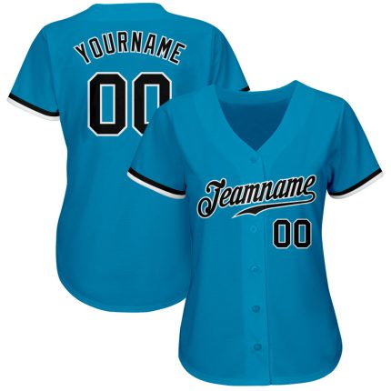 Personalized Panther Blue Black-White Authentic Baseball Jersey Team Custom Name and Number