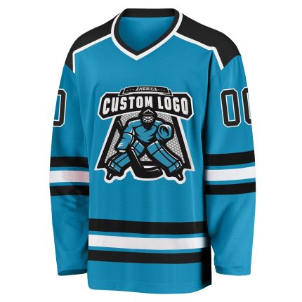 Personalized Panther Blue Black-White Hockey Jersey