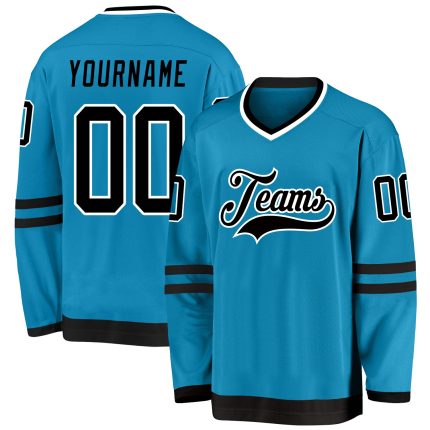 Personalized Panther Blue Black-White Hockey Jersey Team Custom Name and Number