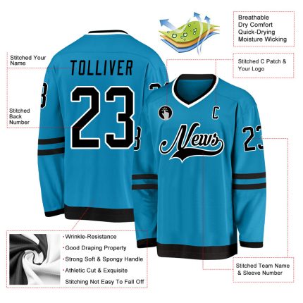 Personalized Panther Blue Black-White Hockey Jersey Team Custom Name and Number