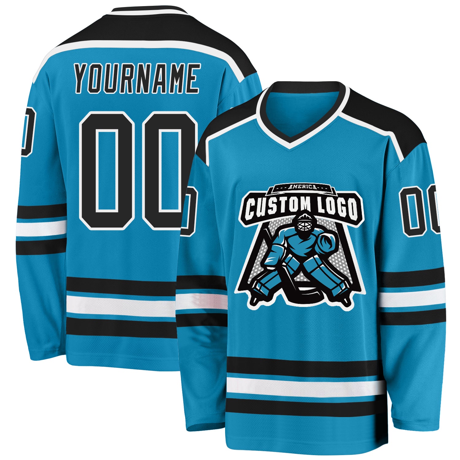 Personalized Panther Blue Black-White Hockey Jersey