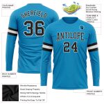 Personalized Panther Blue Black-White Long Sleeve Performance T-Shirt Team Custom Name and Number