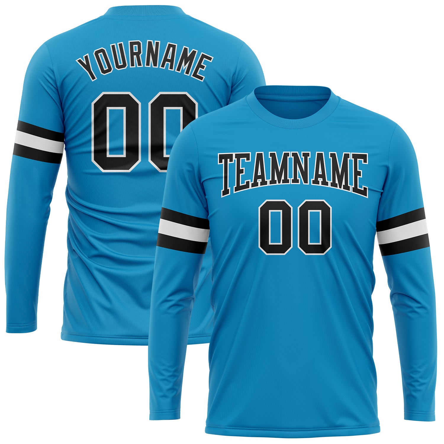 Personalized Panther Blue Black-White Long Sleeve Performance T-Shirt Team Custom Name and Number