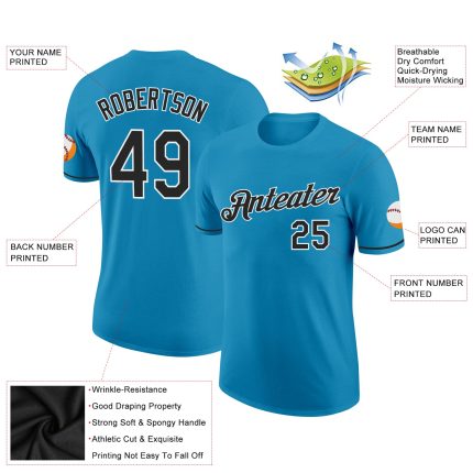 Personalized Panther Blue Black-White Performance T-Shirt Team Custom Name and Number