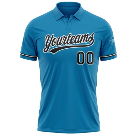 Personalized Panther Blue Black-White Performance Vapor Golf Polo Shirt Team Custom Name and Number