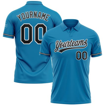 Personalized Panther Blue Black-White Performance Vapor Golf Polo Shirt Team Custom Name and Number