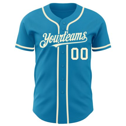Personalized Panther Blue Cream Authentic Baseball Jersey Team Custom Name and Number