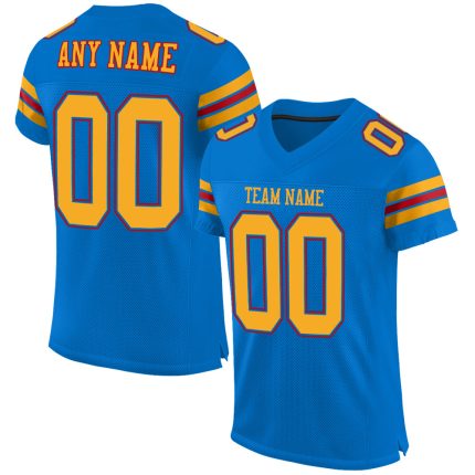 Personalized Panther Blue Gold-Red Mesh Authentic Football Jersey Team Custom Name and Number