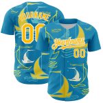 Personalized Panther Blue Gold-White 3D Pattern Design Sailing Boats Authentic Baseball Jersey Team Custom Name and Number
