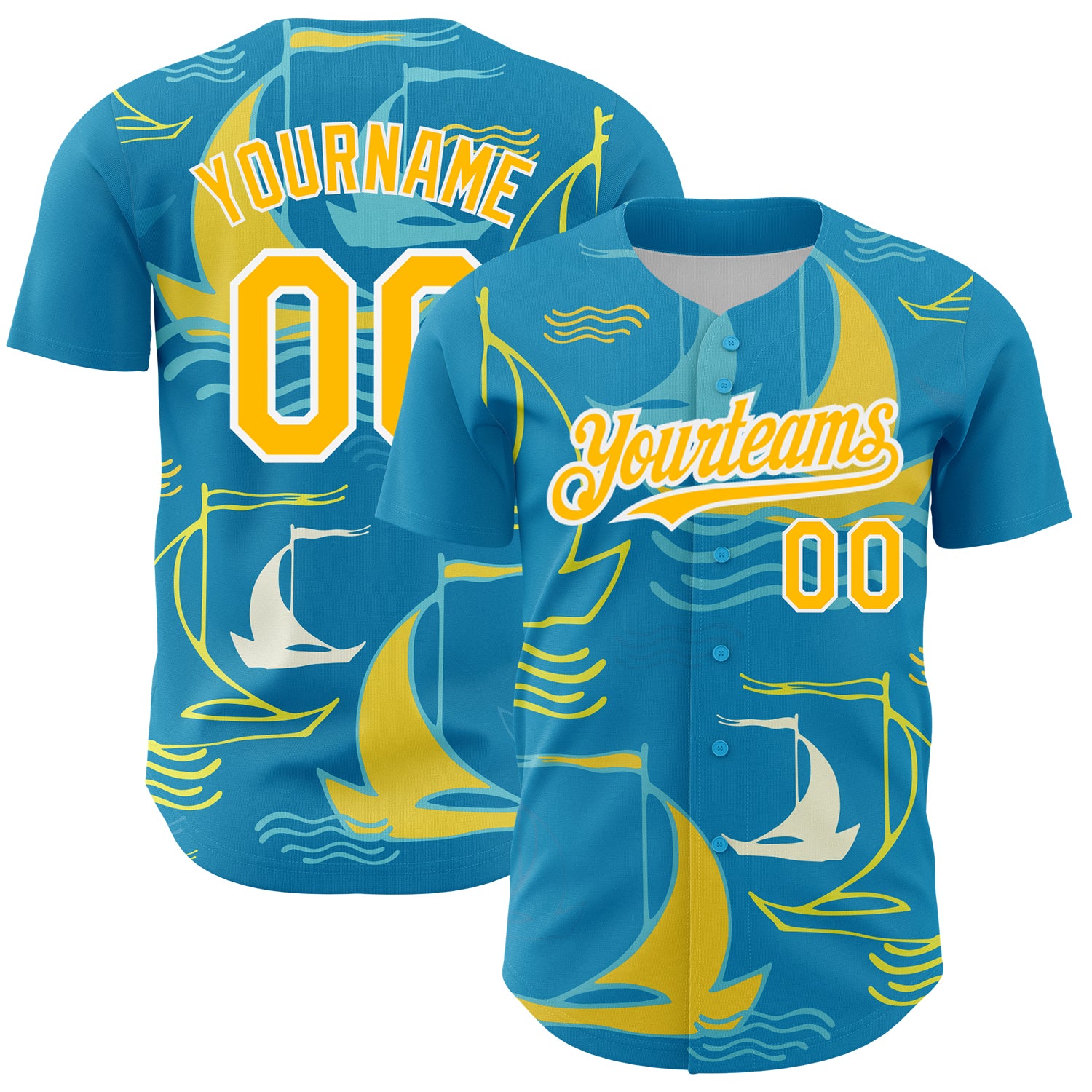 Personalized Panther Blue Gold-White 3D Pattern Design Sailing Boats Authentic Baseball Jersey Team Custom Name and Number