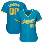 Personalized Panther Blue Gold-White Authentic Baseball Jersey Team Custom Name and Number