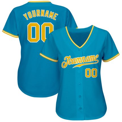Personalized Panther Blue Gold-White Authentic Baseball Jersey Team Custom Name and Number